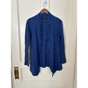 LXRI Cashmere Ruffle Open Front Cardigan Sweater Womens Size Small Blue Soft